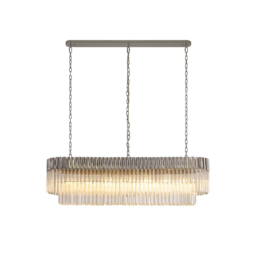 Photograph: Idolite Carpathian Polished Nickel 7 Light Linear Bar Pendant C/W Clear Glass Drops