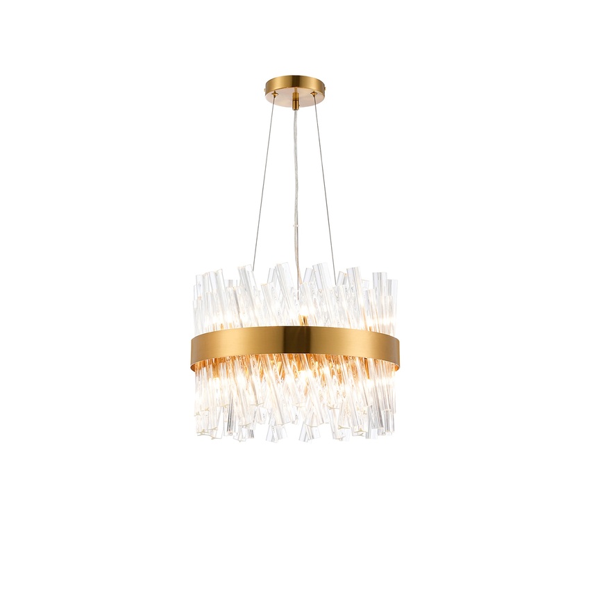 Photograph: Idolite Caspian 10 Light Round Pendant Brass With Clear Glass Rods