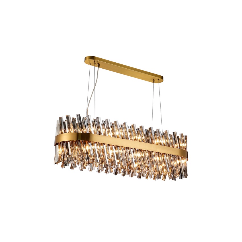 Photograph: Idolite Caspian 24 Light Linear Bar Pendant Brass With Smoked Glass Rods