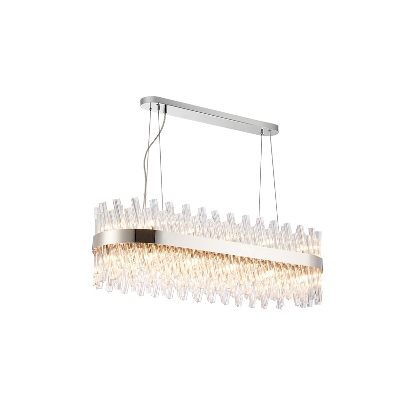 Photograph: Idolite Caspian 24 Light Linear Bar Pendant Polished Nickel With Clear Glass Rods