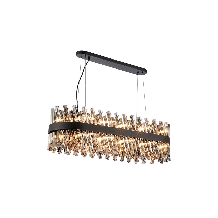 Photograph: Idolite Caspian 24 Light Linear Bar Pendant Satin Black With Smoked Glass Rods