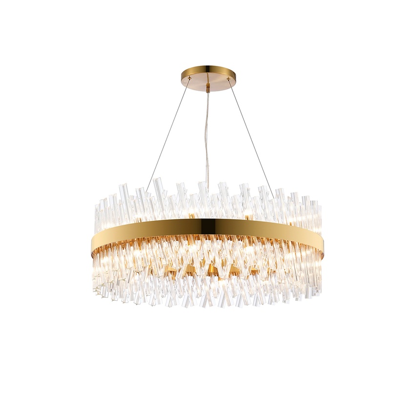 Photograph: Idolite Caspian 24 Light Round Pendant Brass With Clear Glass Rods