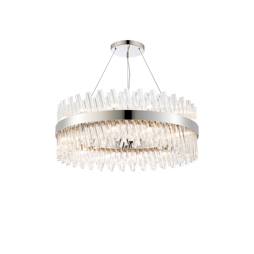 Photograph: Idolite Caspian 24 Light Round Pendant Polished Nickel With Clear Glass Rods