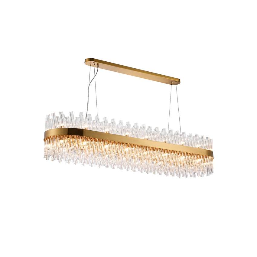 Photograph: Idolite Caspian 36 Light Large Linear Bar Pendant Brass With Clear Glass Rods