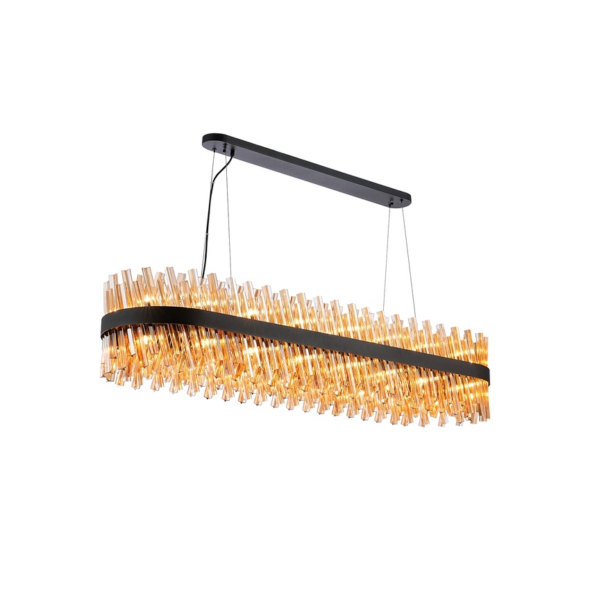 Photograph: Idolite Caspian 36 Light Large Linear Bar Pendant Satin Black With Amber Glass Rods