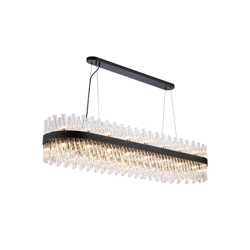 Photograph: Idolite Caspian 36 Light Large Linear Bar Pendant Satin Black With Clear Glass Rods