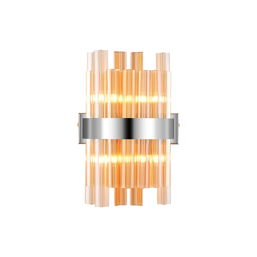 Photograph: Idolite Caspian 4 Light Wall Lamp Polished Nickel With Amber Glass Rods