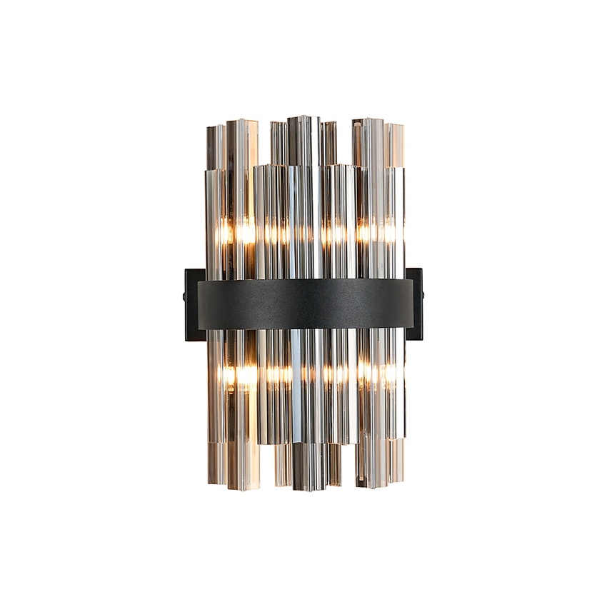 Photograph: Idolite Caspian 4 Light Wall Lamp Satin Black With Smoked Glass Rods