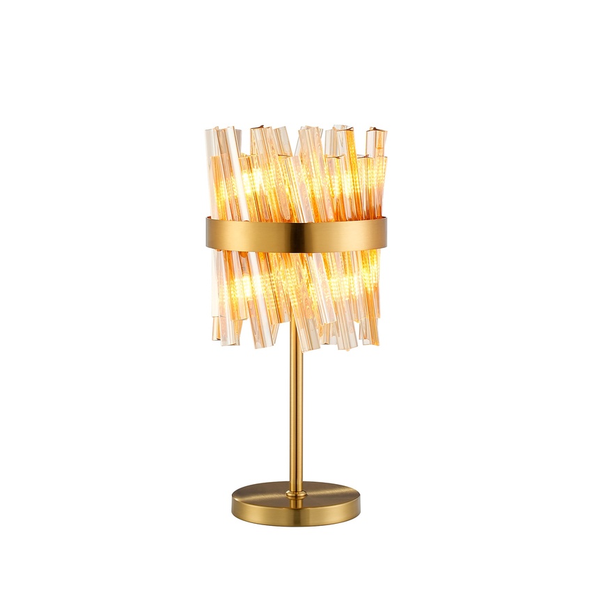 Photograph: Idolite Caspian 6 Light Table Lamp Brass With Amber Glass Rods