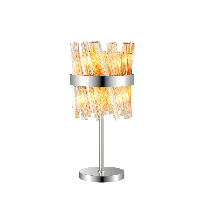 Photograph: Idolite Caspian 6 Light Table Lamp Polished Nickel With Amber Glass Rods