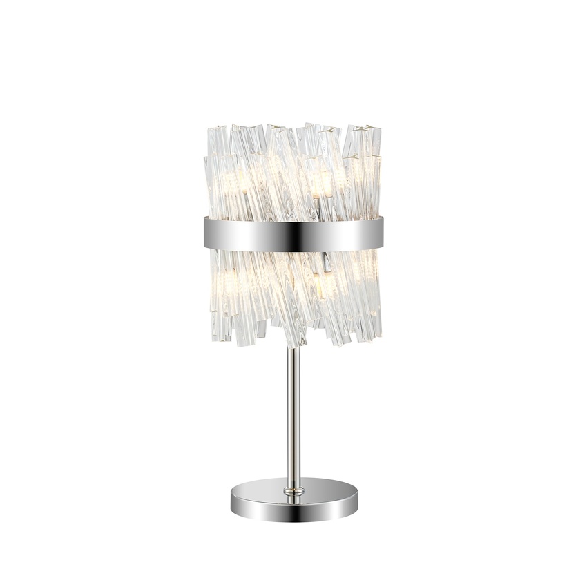 Photograph: Idolite Caspian 6 Light Table Lamp Polished Nickel With Clear Glass Rods