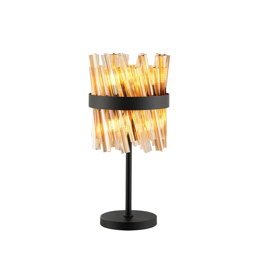 Photograph: Idolite Caspian 6 Light Table Lamp Satin Black With Amber Glass Rods