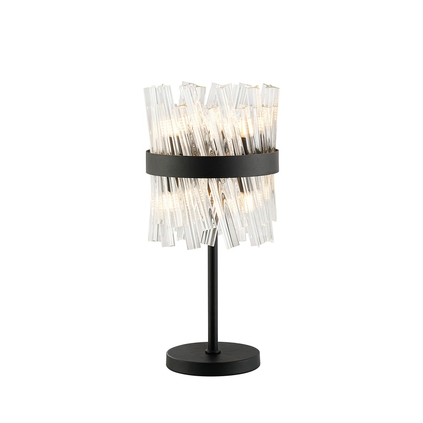 Photograph: Idolite Caspian 6 Light Table Lamp Satin Black With Clear Glass Rods