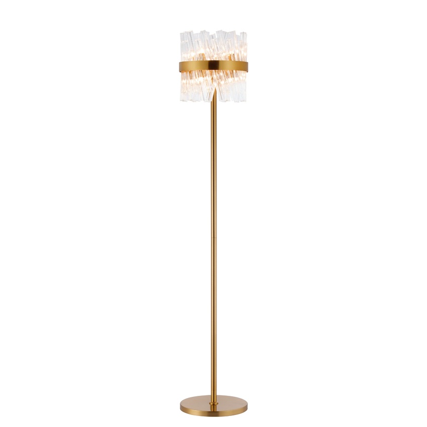 Photograph: Idolite Caspian 8 Light Floor Lamp Brass With Clear Glass Rods