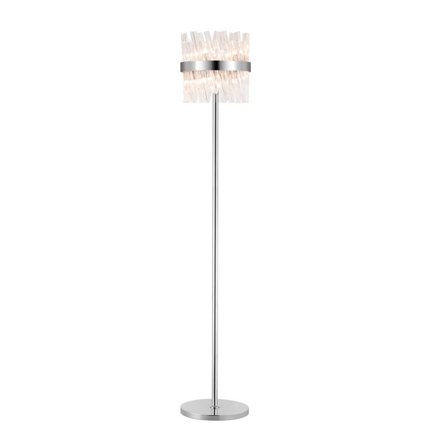 Photograph: Idolite Caspian 8 Light Floor Lamp Polished Nickel With Clear Glass Rods