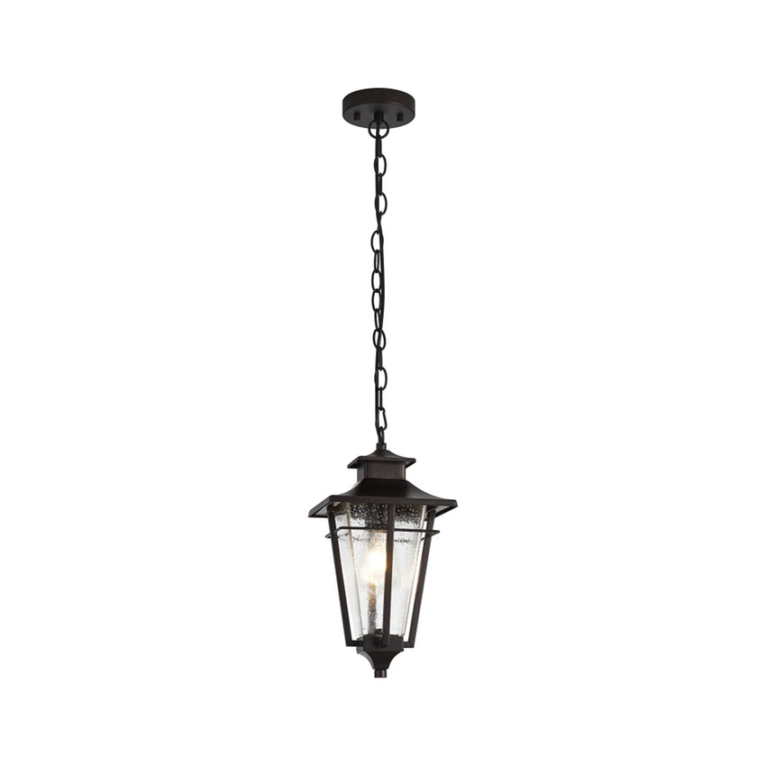 Photograph: Idolite Congleton Oil Rubbed Brass Finish Diamond Frame Downward Facing Outdoor Pendant Light Complete With Clear Seeded Glass - IP54