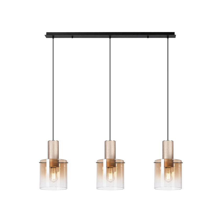 Photograph: Idolite Crewe 1.1m Linear 3 Light Pendant Titanium Gold/Satin Black With Amber Fade Glass