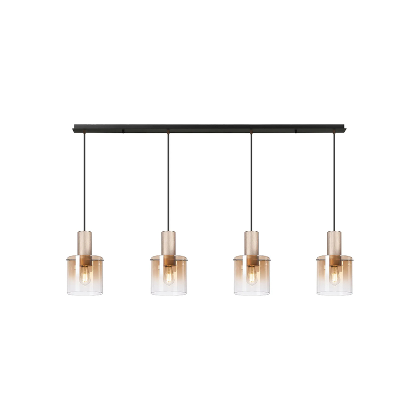 Photograph: Idolite Crewe 1.5m Linear 4 Light Pendant Titanium Gold/Satin Black With Amber Fade Glass