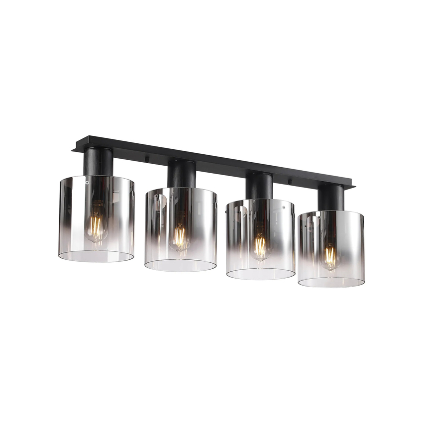 Photograph: Idolite Crewe 100 x 20cm 4 Light Linear Flush Ceiling Light Satin Black With Smoke Fade Glass