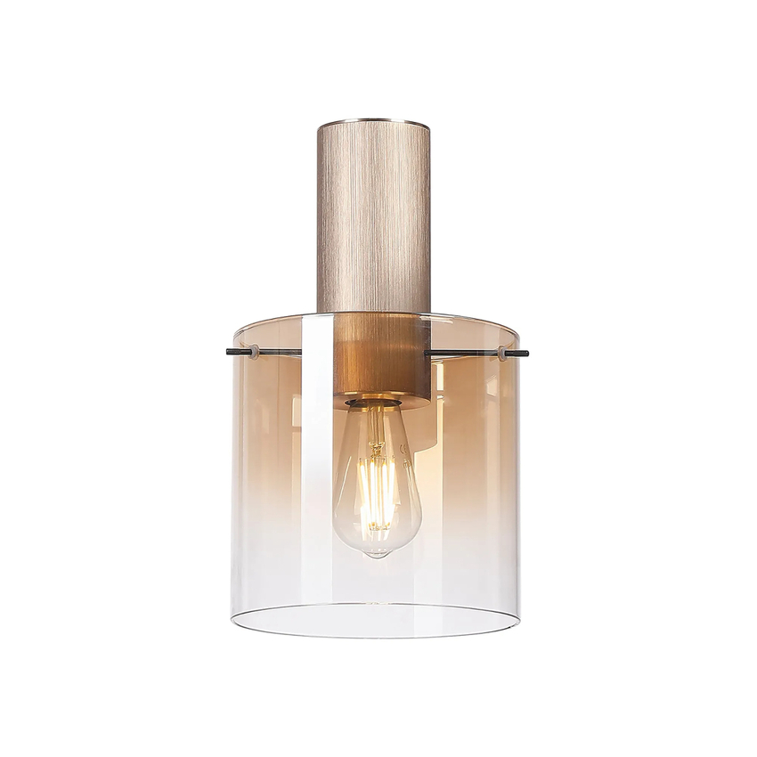 Photograph: Idolite Crewe 20cm Flush Ceiling Light Titanium Gold With Amber Fade Glass