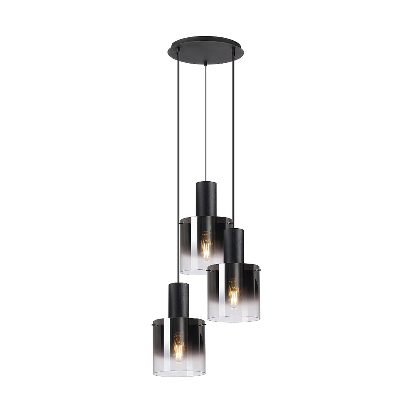 Photograph: Idolite Crewe 45cm Round 3 Light Cluster Pendant Satin Black With Smoke Fade Glass