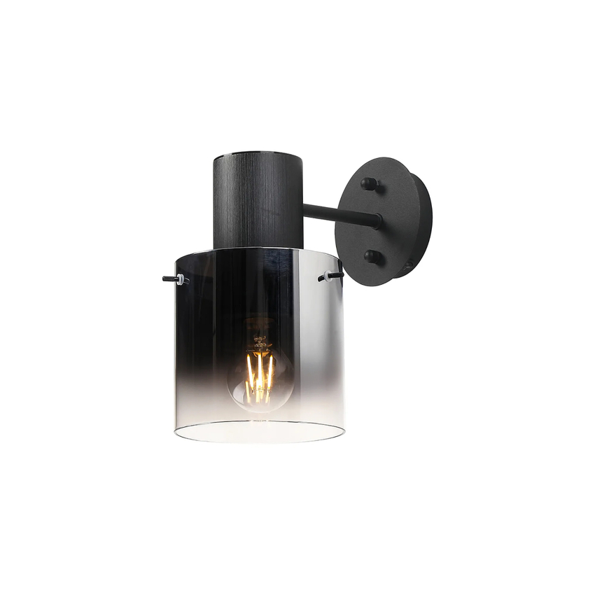 Photograph: Idolite Crewe Single Switched Wall Light Satin Black With Smoke Fade Glass