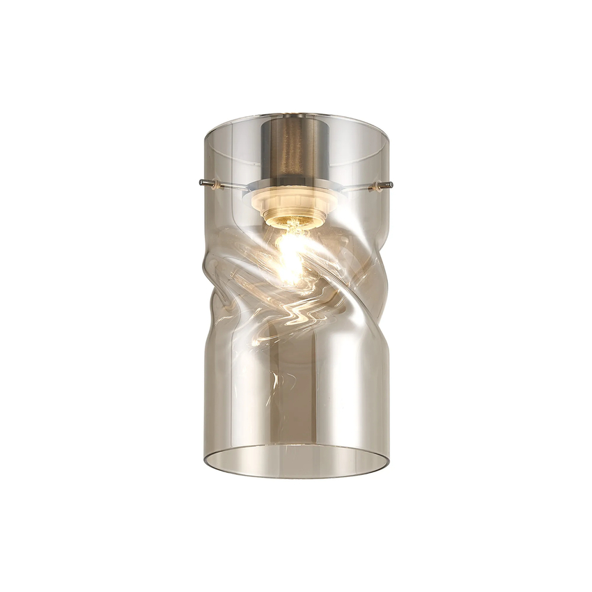 Photograph: Idolite Devine 12x22cm Twisted Cylinder Cognac Glass Shade c/w Polished Chrome 3 Rod Suspension Plate