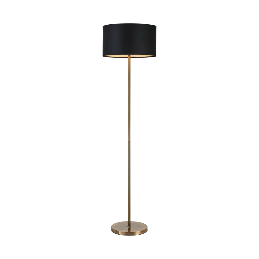 Photograph: Idolite Devine Floor Lamp, 1 Light E27, Antique Brass/Black/Prosecco 40x22cm Velvet Shade
