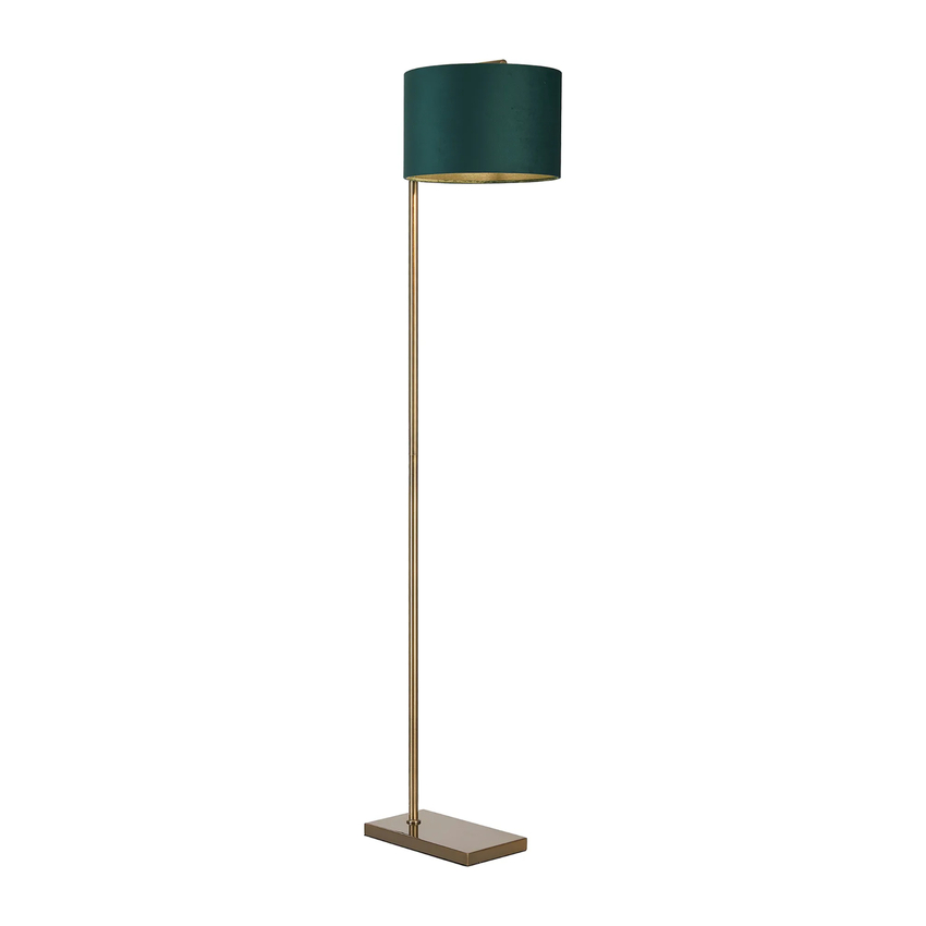 Photograph: Idolite Devine Floor Lamp, 1 Light E27, Antique Brass/Forest Green 30x20cm Velvet Shade