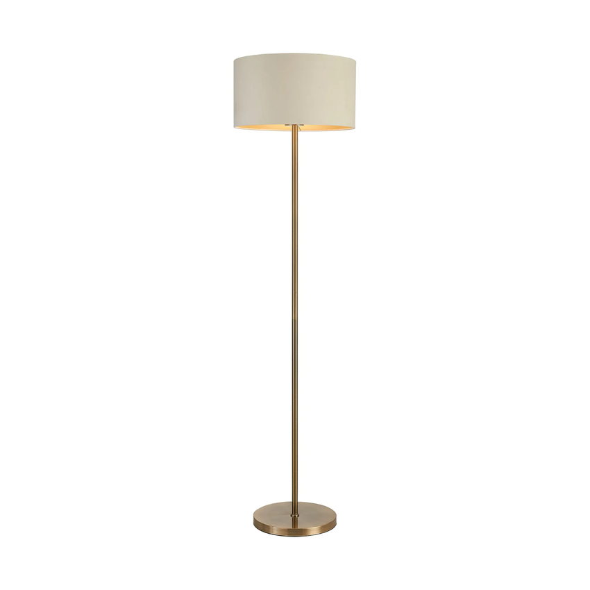 Photograph: Idolite Devine Floor Lamp, 1 Light E27, Antique Brass/Ivory/Champagne 40x22cm Velvet Shade