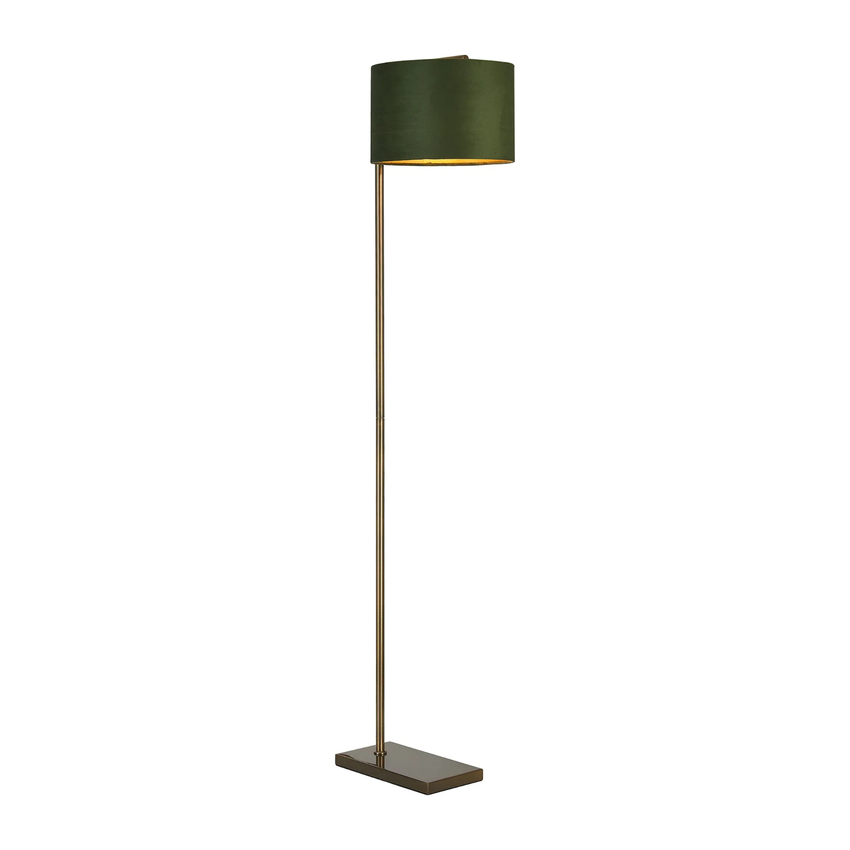 Photograph: Idolite Devine Floor Lamp, 1 Light E27, Antique Brass/Moss Green/Gold 30x20cm Velvet Shade