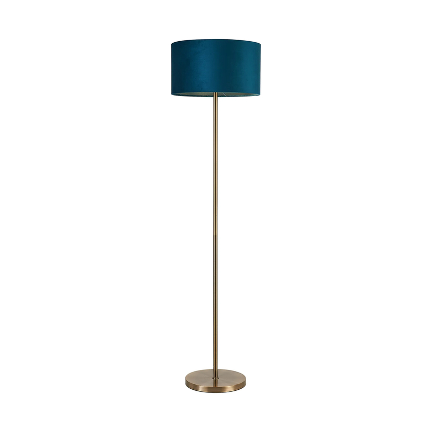 Photograph: Idolite Devine Floor Lamp, 1 Light E27, Antique Brass/Teal 40x22cm Velvet Shade