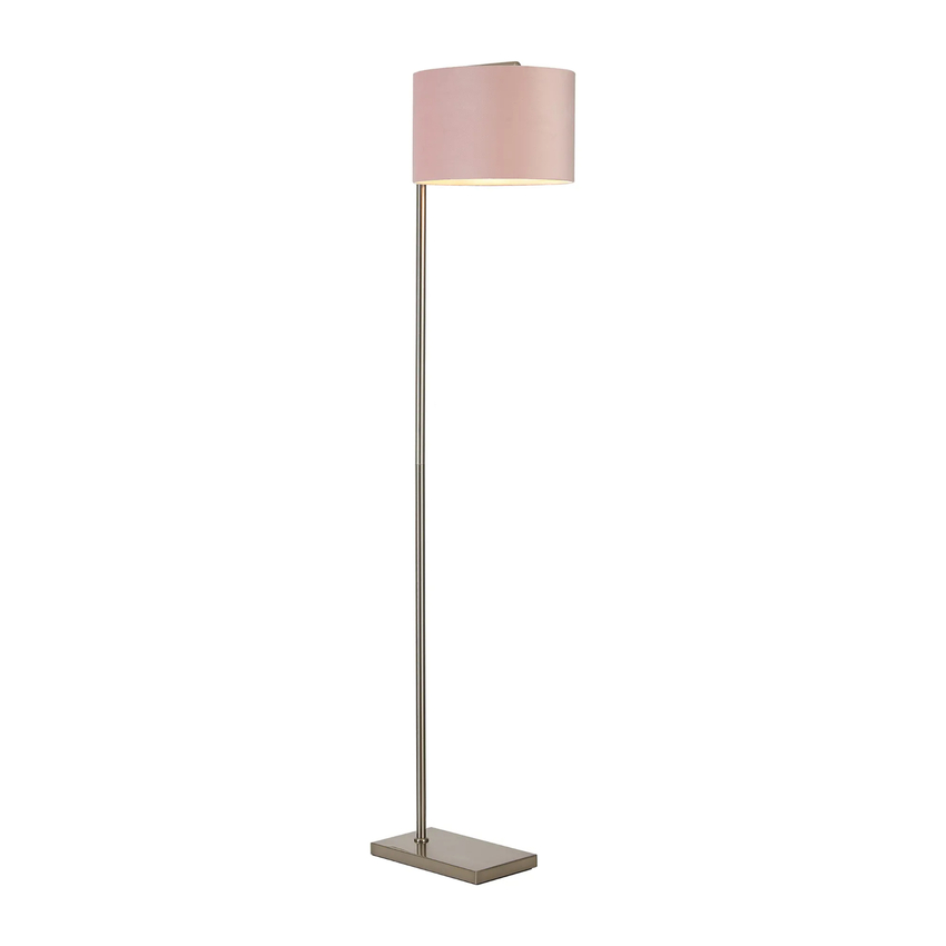 Photograph: Idolite Devine Floor Lamp, 1 Light E27, Satin Nickel/Blush Pink/Prosecco 30x20cm Velvet Shade