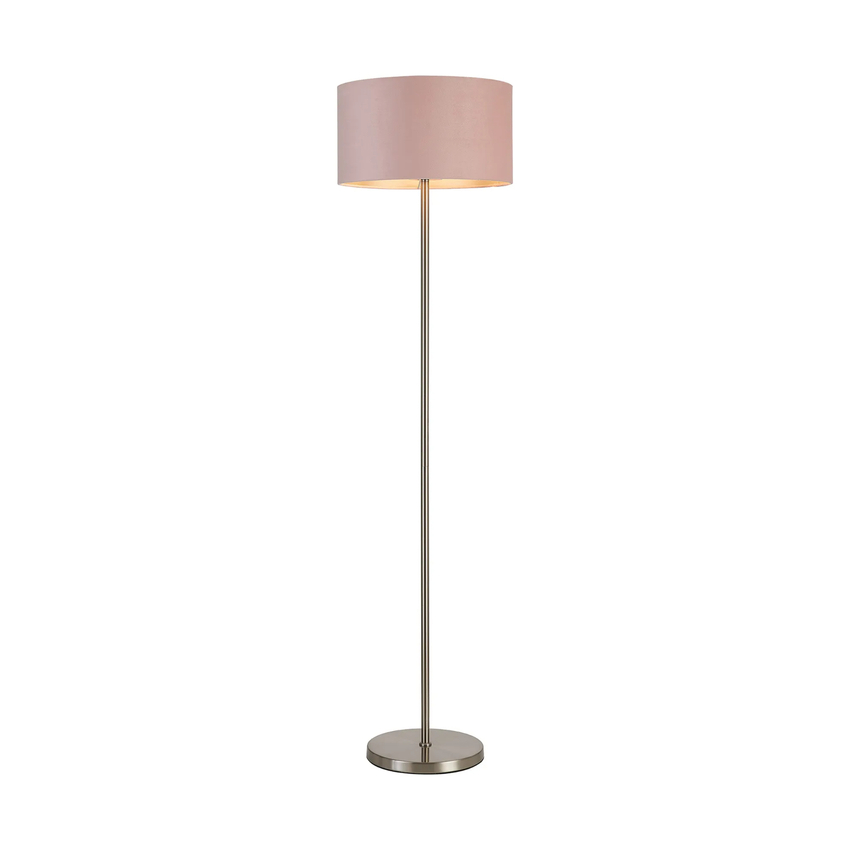 Photograph: Idolite Devine Floor Lamp, 1 Light E27, Satin Nickel/Blush Pink/Prosecco 40x22cm Velvet Shade