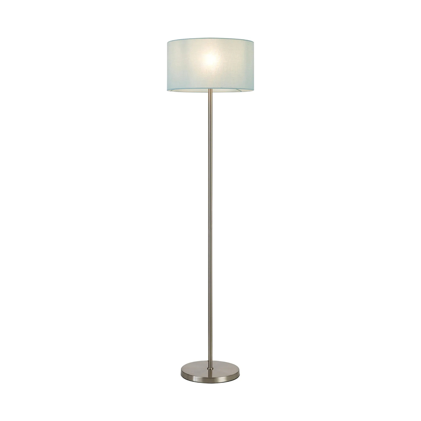 Photograph: Idolite Devine Floor Lamp, 1 Light E27, Satin Nickel/Duck Egg 40x22cm Linen Shade