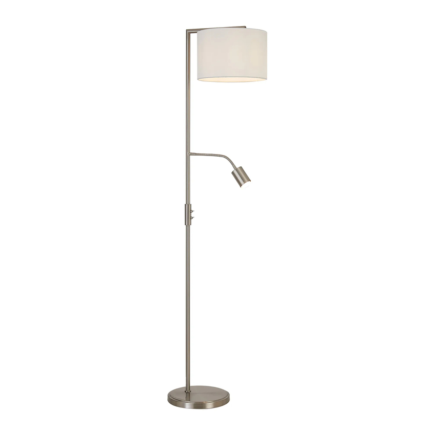 Photograph: Idolite Devine Floor Lamp, 1 Light E27, Satin Nickel/Porcelain 30x20cm Faux Silk Shade