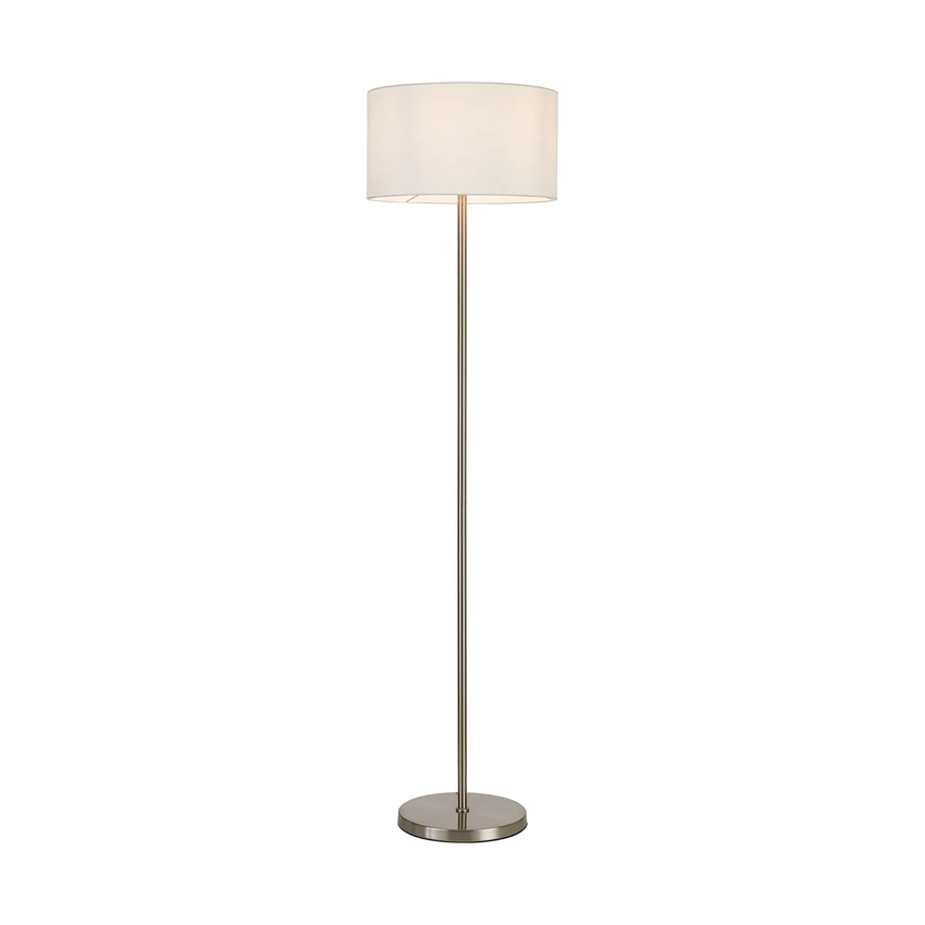 Photograph: Idolite Devine Floor Lamp, 1 Light E27, Satin Nickel/Porcelain 40x22cm Faux Silk Shade