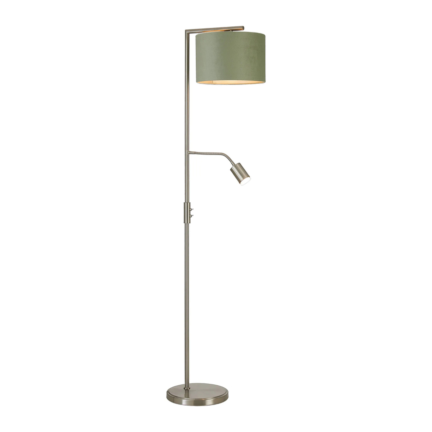 Photograph: Idolite Devine Floor Lamp, 1 Light E27, Satin Nickel/Sage Green/Prosecco 30x20cm Velvet Shade
