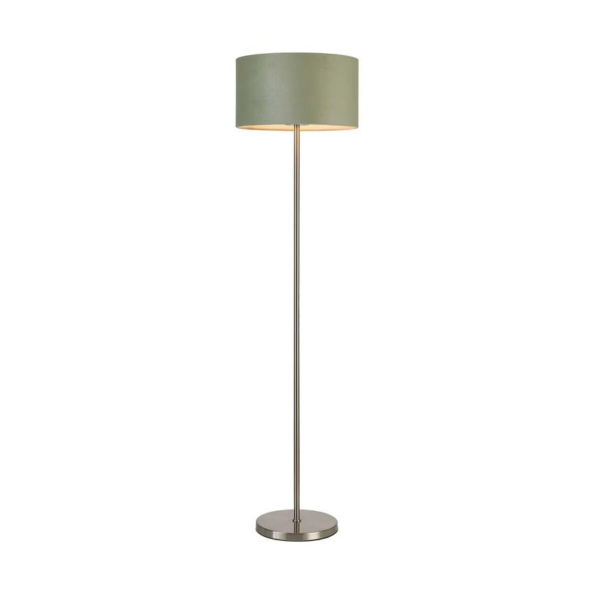 Photograph: Idolite Devine Floor Lamp, 1 Light E27, Satin Nickel/Sage Green/Prosecco 40x22cm Velvet Shade