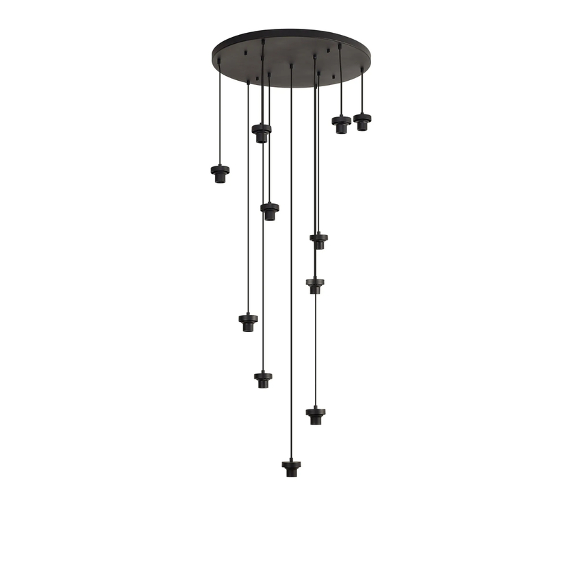 Photograph: Idolite Devine Satin Black 11 Light E27 3.5m Round Multiple Pendant (FRAME ONLY)