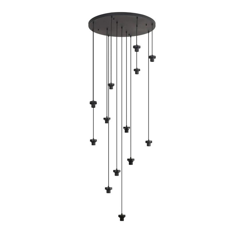 Photograph: Idolite Devine Satin Black 13 Light E27 4m Round Multiple Pendant (FRAME ONLY)