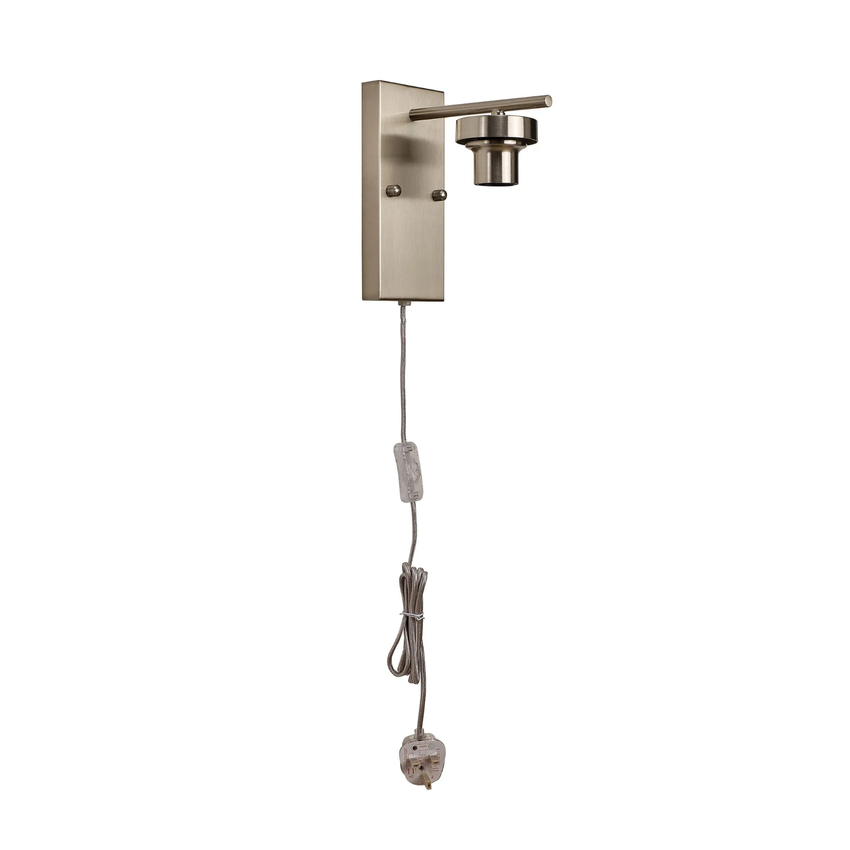Photograph: Idolite Devine Satin Nickel 1 Light E27 Switched Wall Light With Plug (FRAME ONLY)