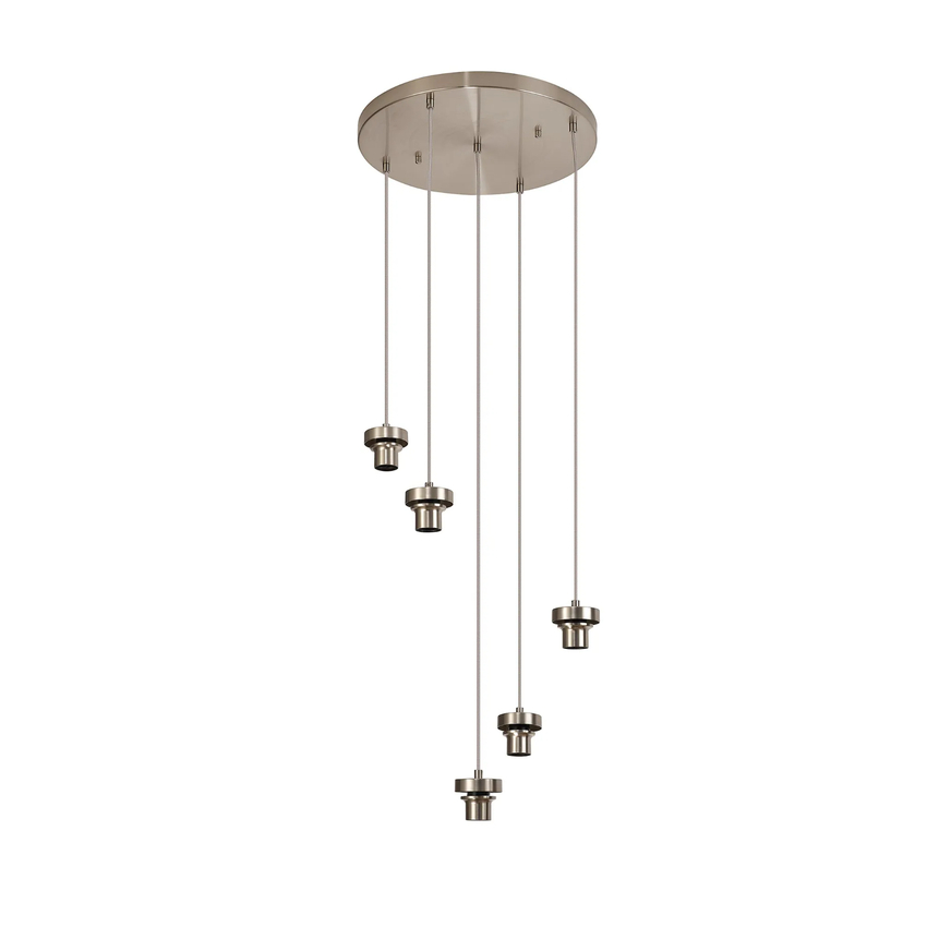 Photograph: Idolite Devine Satin Nickel 5 Light E27 2.5m Round Multiple Pendant (FRAME ONLY)