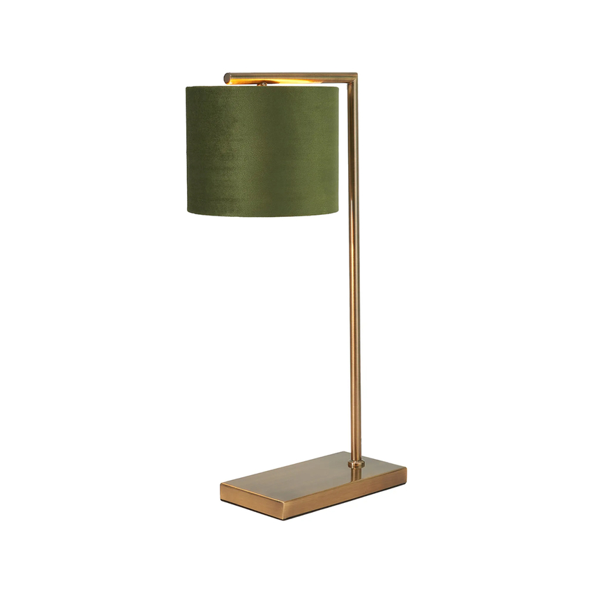 Photograph: Idolite Devine Table Lamp, 1 Light E27, Antique Brass/Moss Green/Gold 20x16.5cm Velvet Shade