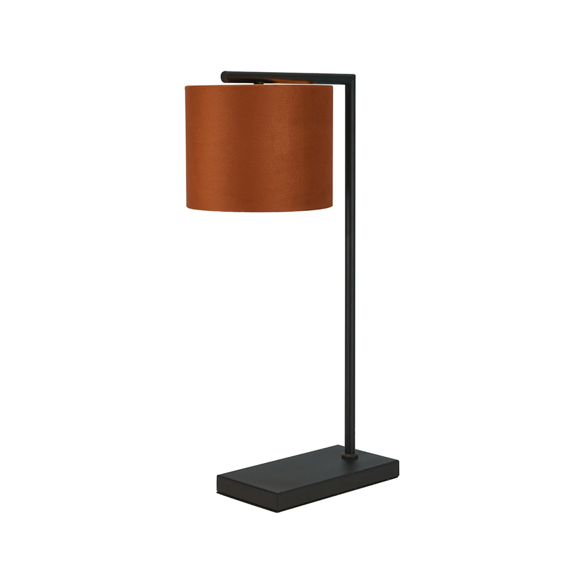 Photograph: Idolite Devine Table Lamp, 1 Light E27, Satin Black/Burnt Orange/Copper 20x16.5cm Velvet Shade