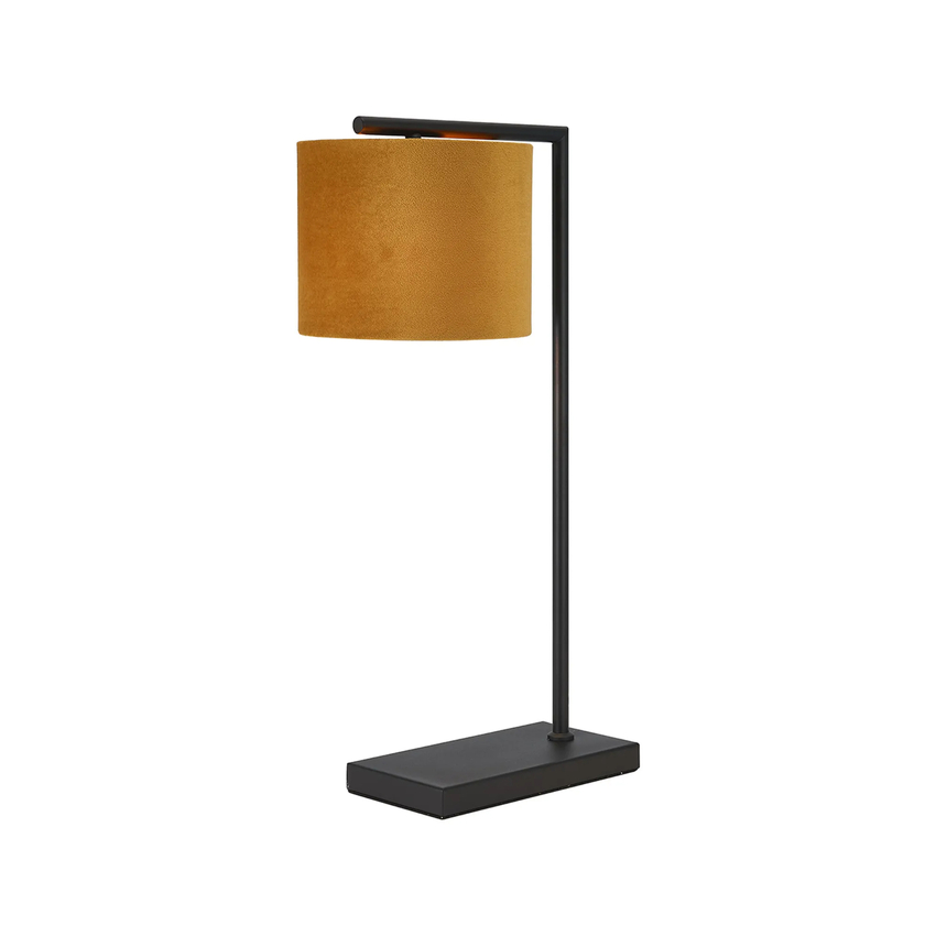 Photograph: Idolite Devine Table Lamp, 1 Light E27, Satin Black/Ochre 20x16.5cm Velvet Shade