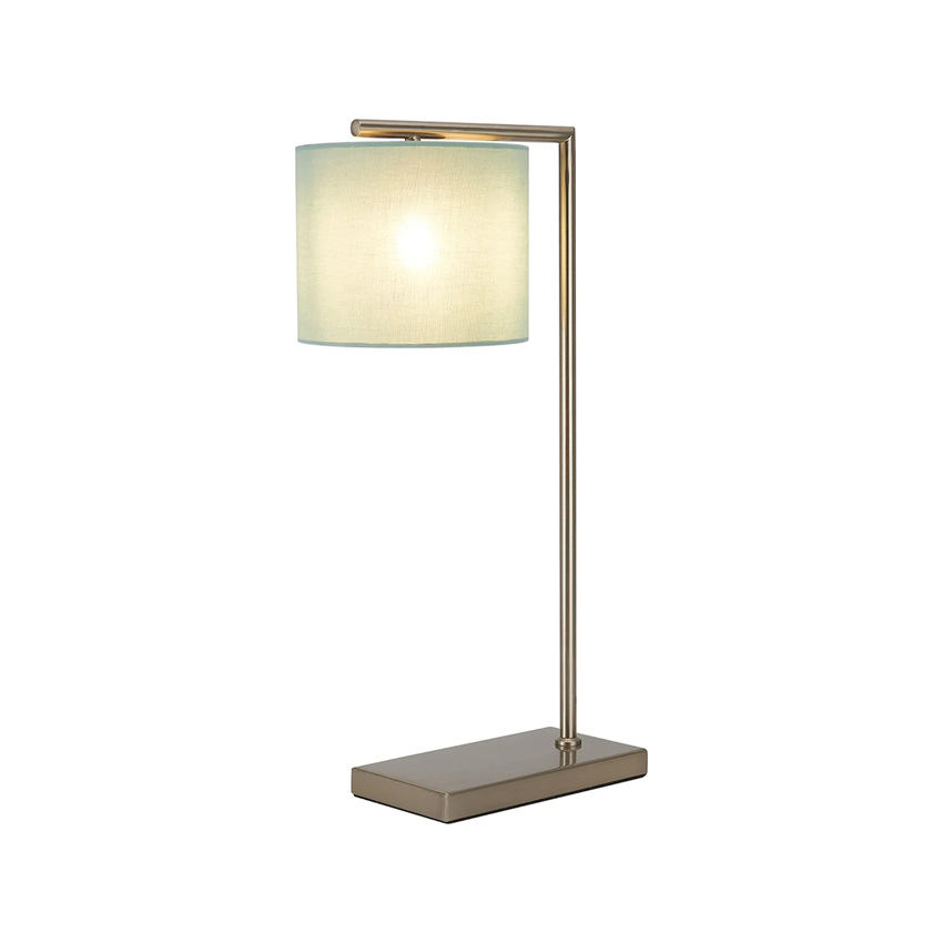 Photograph: Idolite Devine Table Lamp, 1 Light E27, Satin Nickel/Duck Egg 20x16.5cm Linen Shade