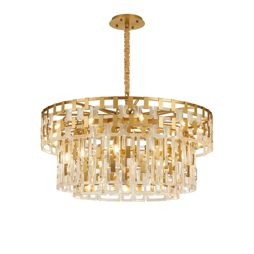 Photograph: Idolite Duskie 100cm 3 Tier Matt Gold Pendant Light Complete With Clear Glass