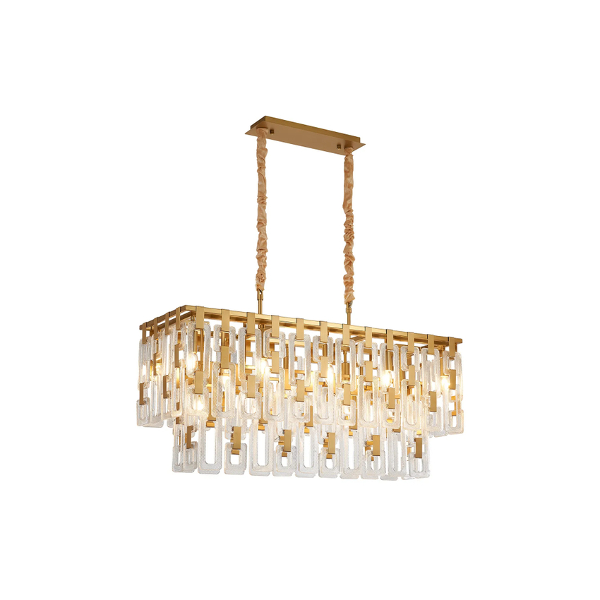 Photograph: Idolite Duskie 100cm Matt Gold Rectangular Linear Pendant Light Complete With Clear Glass