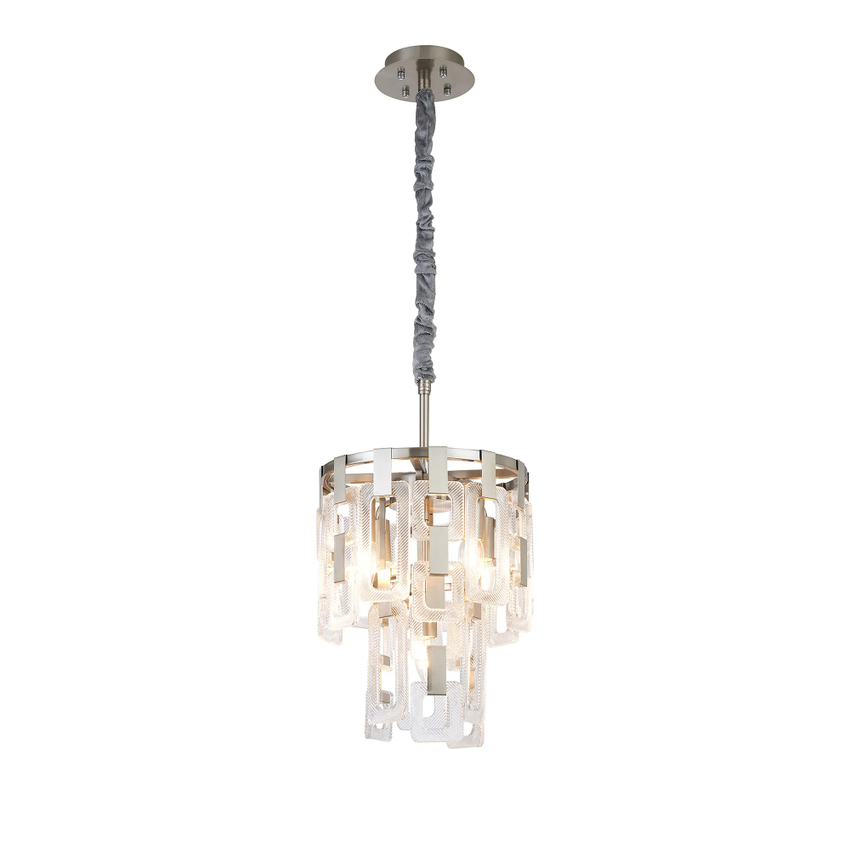 Photograph: Idolite Duskie 30cm 2 Tier Satin Nickel Pendant Light Complete With Clear Glass